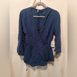 Free People Blue Wrap Blouse